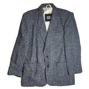Liz Wear Women’s Multicolored Blue Wool Padded Shoulders Blazer Jacket Size 12